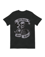 Skeleton drinking coffee morning ritual decor

