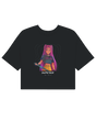 Style shot of a woman wearing the KPop Demon Hunters crop top with high-waisted jeans.

