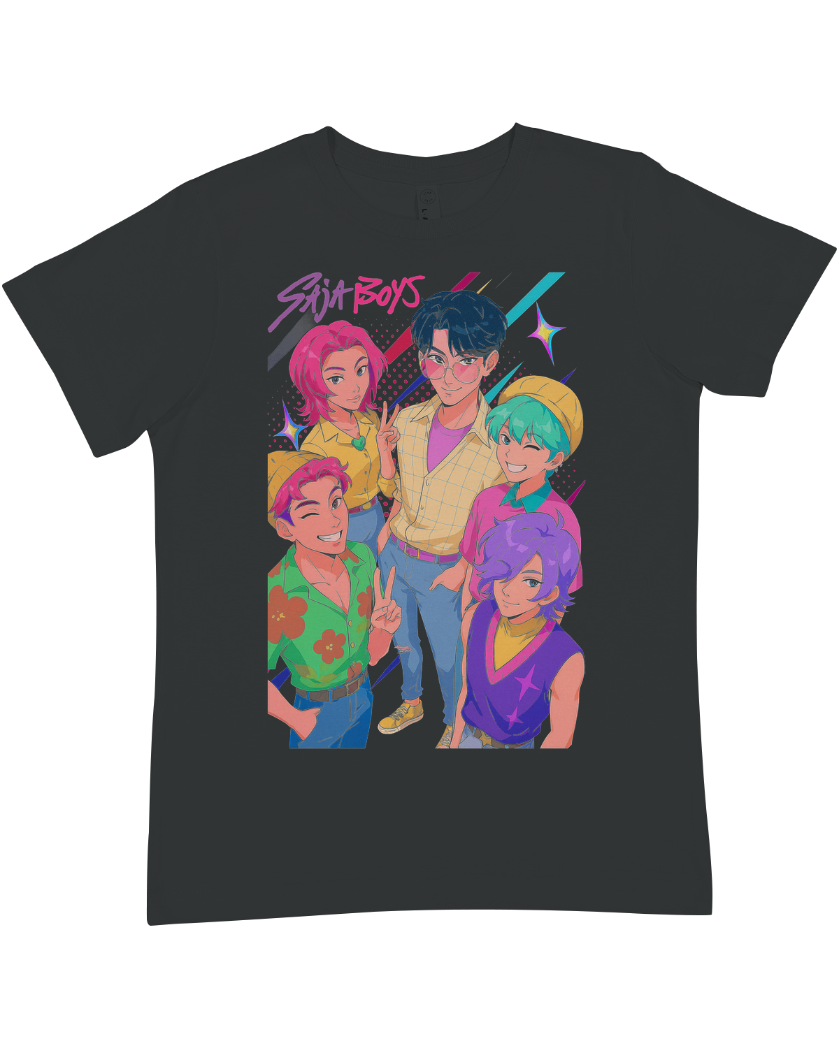 Teen using smartphone to activate augmented reality feature on the KPop Demon Hunters tee

