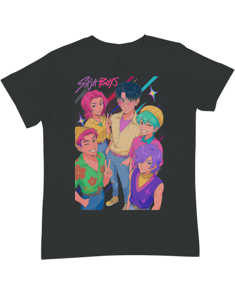 Teen using smartphone to activate augmented reality feature on the KPop Demon Hunters tee

