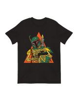 The Boba Fett Skeleton posed menacingly in a spooky Halloween yard display.

