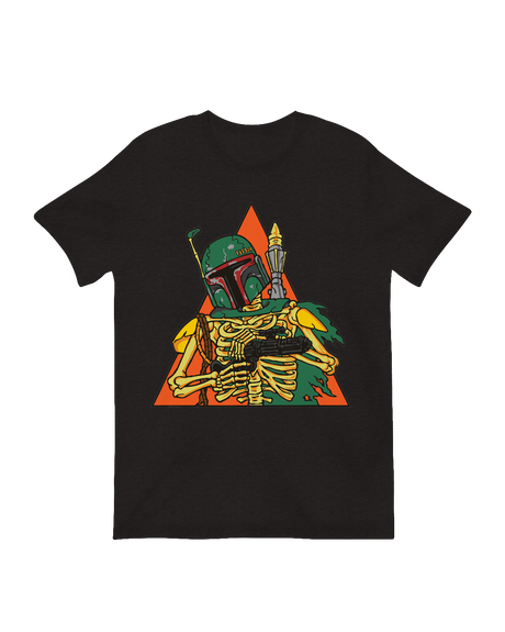 The Boba Fett Skeleton posed menacingly in a spooky Halloween yard display.

