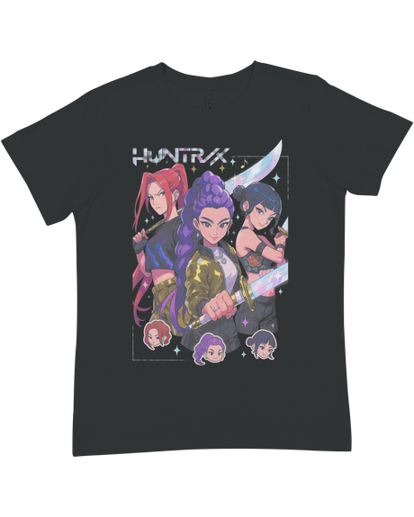 Young person wearing the true-to-size KPop Demon Hunters crewneck tee

