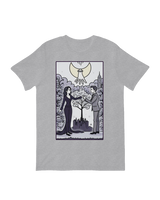 "Black Addams Family tribute t-shirt with subtle gothic lettering, styled for Wednesday Addams fans and vintage horror enthusiasts"