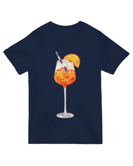 "Watercolor 'Aperol Spritz' artistic t-shirt in [color], hand-painted cocktail graphic tee for Italian summer lovers"