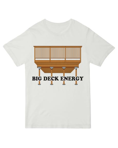 "Navy blue ‘Big Deck Energy’ humorous t-shirt for card players and patio lounging"