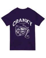 "Charcoal fishing humor t-shirt with ‘Cranky Fishing Reel’ design for frustrated anglers"