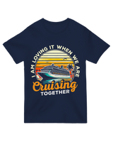 "Navy blue ‘Cruising Together’ matching t-shirts for couples who love boating"