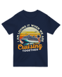 "Navy blue ‘Cruising Together’ matching t-shirts for couples who love boating"