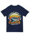 "Navy blue ‘Cruising Together’ matching t-shirts for couples who love boating"