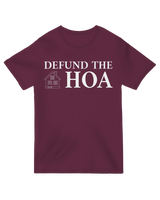 "Black 'Defund the HOA' protest t-shirt for homeowners and neighborhood activists"