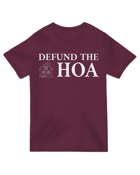 "Black 'Defund the HOA' protest t-shirt for homeowners and neighborhood activists"