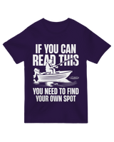"Charcoal fishing humor t-shirt with ‘Find Your Own Spot’ sarcastic design for anglers"