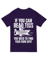 "Charcoal fishing humor t-shirt with ‘Find Your Own Spot’ sarcastic design for anglers"