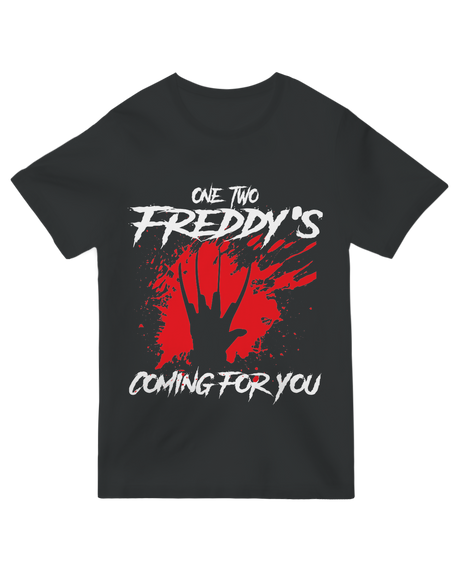 "Retro 'Freddy's Coming For You' horror t-shirt for nightmare-themed slasher fans"