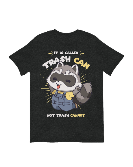 "Green ‘It’s Called Trash Can Not Trash Cannot’ graphic tee on model holding reusable bag, for environmental humor and recycling advocates"