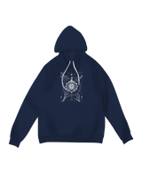 "Black Grim Reaper hoodie with skeletal figure holding glowing D20 dice, styled with a DM screen for dark tabletop RPG aesthetic"