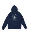 "Black Grim Reaper hoodie with skeletal figure holding glowing D20 dice, styled with a DM screen for dark tabletop RPG aesthetic"