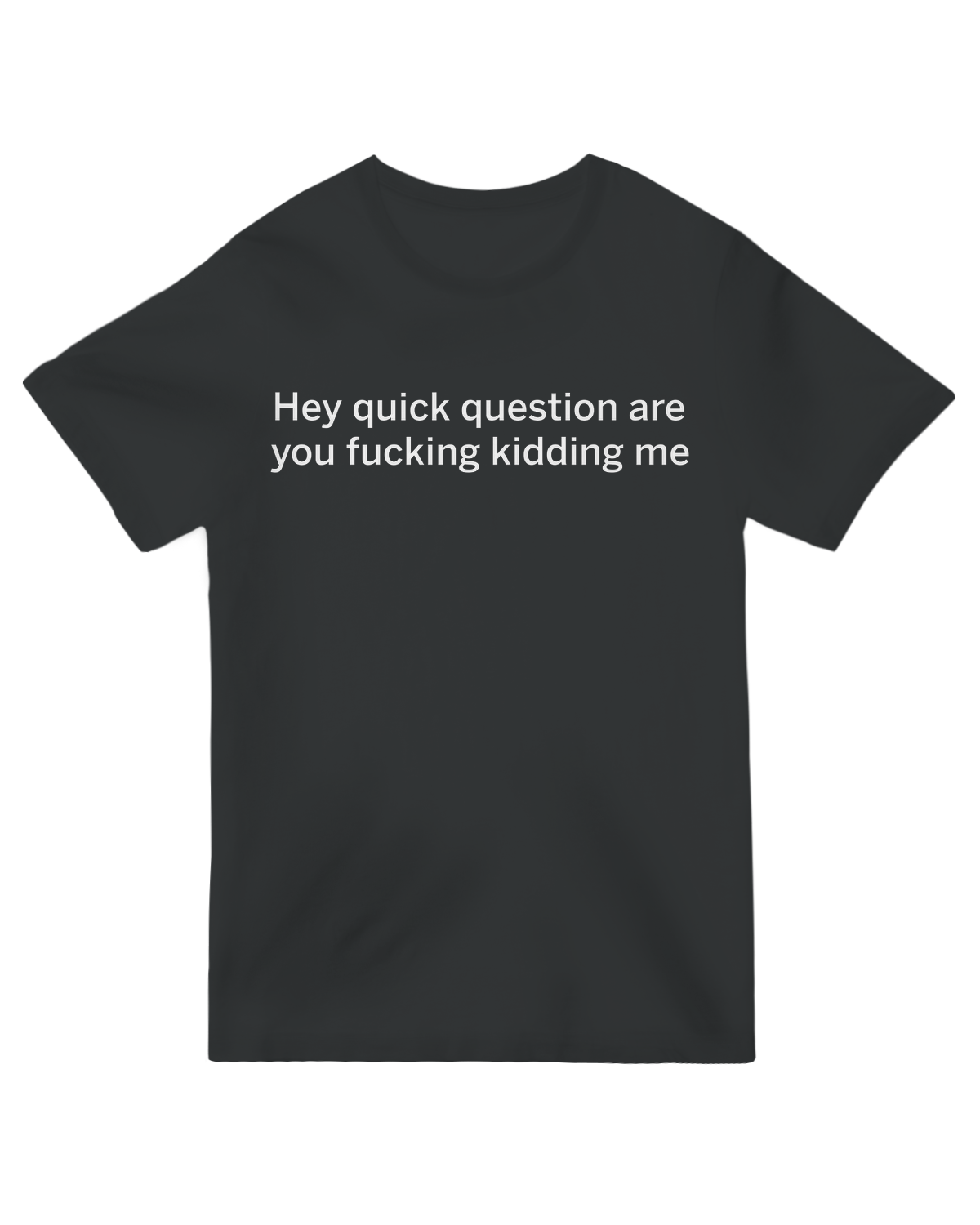 "Funny sarcastic 'Hey quick question are you kidding me?' printed t-shirt in [color], unisex cotton graphic tee"