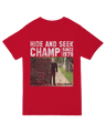 "Vintage ‘Hide and Seek Champ’ horror t-shirt for slasher movie fans"