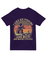 "Heather gray ice fishing humor t-shirt with beer and social distancing joke"