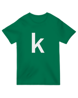 "Minimalist 'k' letter graphic t-shirt – bold typography on oversized cotton tee for simple style"