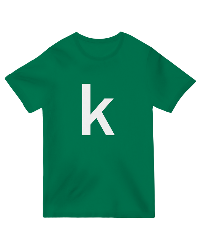 "Minimalist 'k' letter graphic t-shirt – bold typography on oversized cotton tee for simple style"