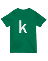 "Minimalist 'k' letter graphic t-shirt – bold typography on oversized cotton tee for simple style"