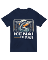 "Gray Kenai River Alaska salmon fishing t-shirt with scenic design - perfect for anglers and travelers"