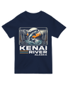 "Gray Kenai River Alaska salmon fishing t-shirt with scenic design - perfect for anglers and travelers"