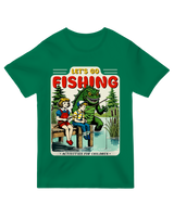 "Navy blue ‘Let’s Go Fishing’ t-shirt for anglers and outdoor enthusiasts"