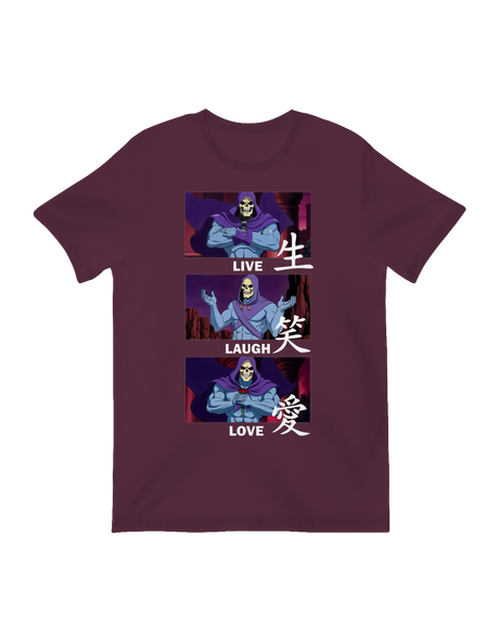 "Gray ‘Live Laugh Love’ t-shirt with distressed typography, modeled outdoors for boho-inspired lifestyle aesthetic"
