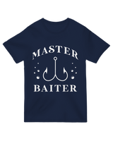 "Green ‘Master Baiter Fishing’ humorous t-shirt for anglers - fishing pun design"

