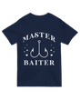 "Green ‘Master Baiter Fishing’ humorous t-shirt for anglers - fishing pun design"

