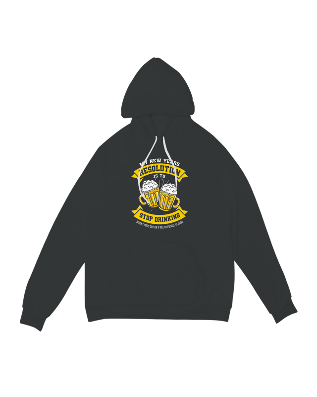 Alt Text: "New Years Resolution Hoodie 2025 - gray fleece pullover with goal-tracking design for gym & motivation"