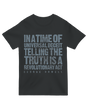 "Vintage-style 'Orwellian Truth' t-shirt with 1984-inspired design, featuring distressed text and Big Brother aesthetic on soft cotton"