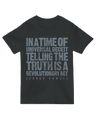"Vintage-style 'Orwellian Truth' t-shirt with 1984-inspired design, featuring distressed text and Big Brother aesthetic on soft cotton"