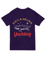 "Navy blue yachting humor t-shirt featuring Paul Yachting and Funny Shark design"