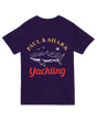 "Navy blue yachting humor t-shirt featuring Paul Yachting and Funny Shark design"