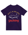"Navy blue yachting humor t-shirt featuring Paul Yachting and Funny Shark design"