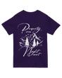 "ACOTAR fan wearing black 'Property of the Night Court' t-shirt holding crescent moon necklace"
