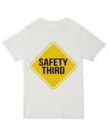 "Funny 'Safety Third' work humor t-shirt, sarcastic trade job apparel for mechanics and builders"