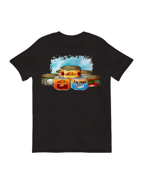 Sardines Tins graphic t-shirt with vintage canned fish label design on soft cotton
