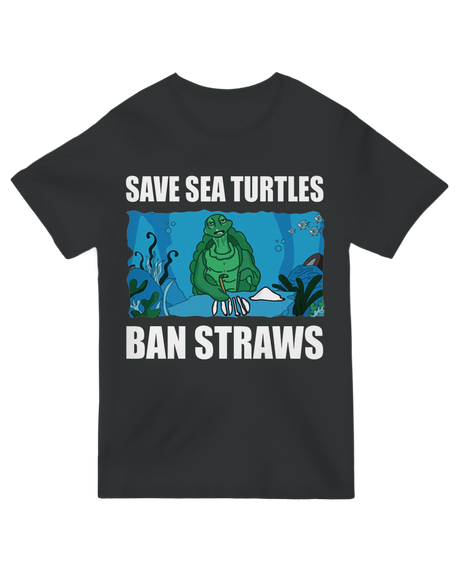 "Blue organic cotton 'Save the Turtles' t-shirt for ocean conservation and marine life activists"