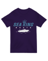 "Navy blue Sea King Boats t-shirt with minimalist nautical design for marine enthusiasts"