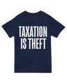 "Taxation is Theft libertarian t-shirt - Political statement apparel for free market advocates"