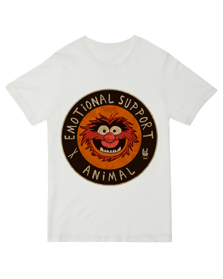 "Retro 1970s Muppets graphic t-shirt featuring Kermit and friends with 'Emotional Support Animal' text in vintage style"