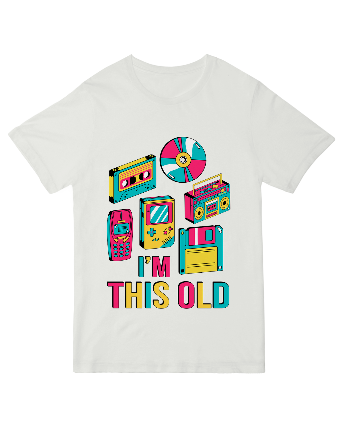 "Heather gray 'I'm This Old' retro tech t-shirt with vintage gadget graphic - nostalgic cotton tee for 90s kids and Millennials"