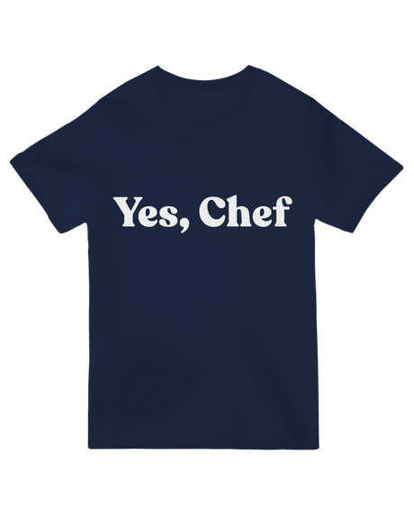 "Classic 'Yes Chef' kitchen crew t-shirt in [color], culinary professional unisex cotton tee for chefs & foodies"
